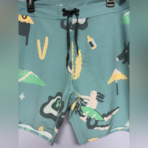 NWT Roark Hemp Blend 18” Men's Graphic Swim Board Shorts - Teal and Yellow 32 - Picture 3 of 15